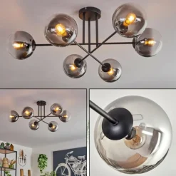 Plafonnier - Verre 15 cm Gastor Clair, Fumé, 6 lumières