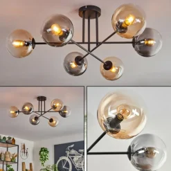Plafonnier - Verre 15 cm Gastor Ambre, Clair, Fumé, 6 lumières
