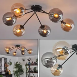 Plafonnier - Verre 15 cm Gastor Ambre, Fumé, 6 lumières