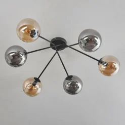 Plafonnier - Verre 15 cm Gastor Ambre, Fumé, 6 lumières