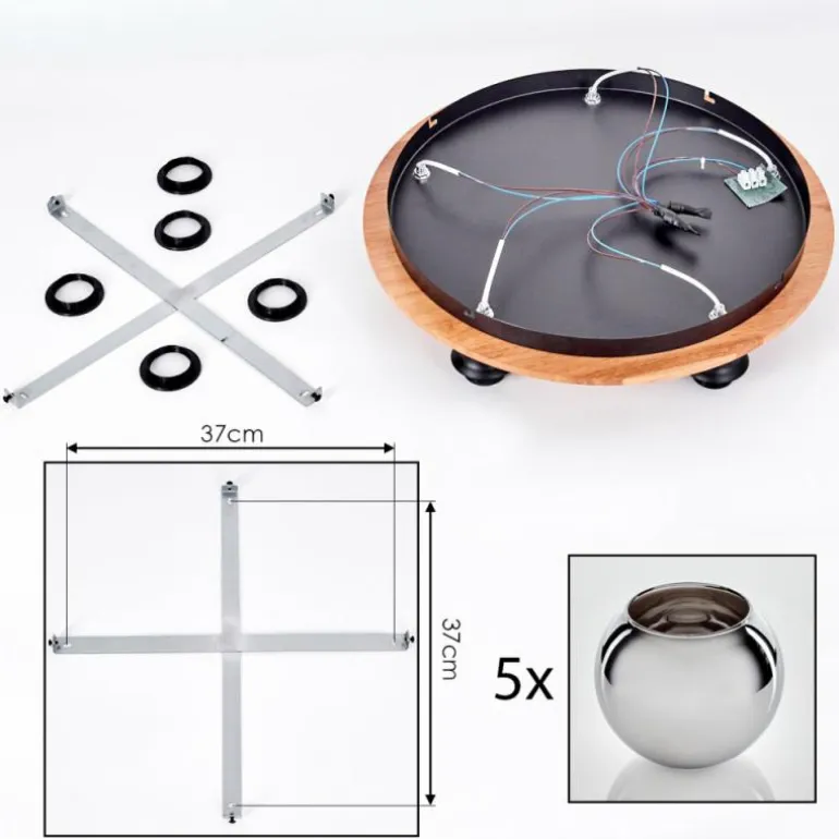 Plafonnier - Verre 15 cm Koyoto Écru, Noir, 5 lumières