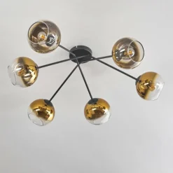 Plafonnier - Verre 15 cm Koyoto Or, Clair, 6 lumières