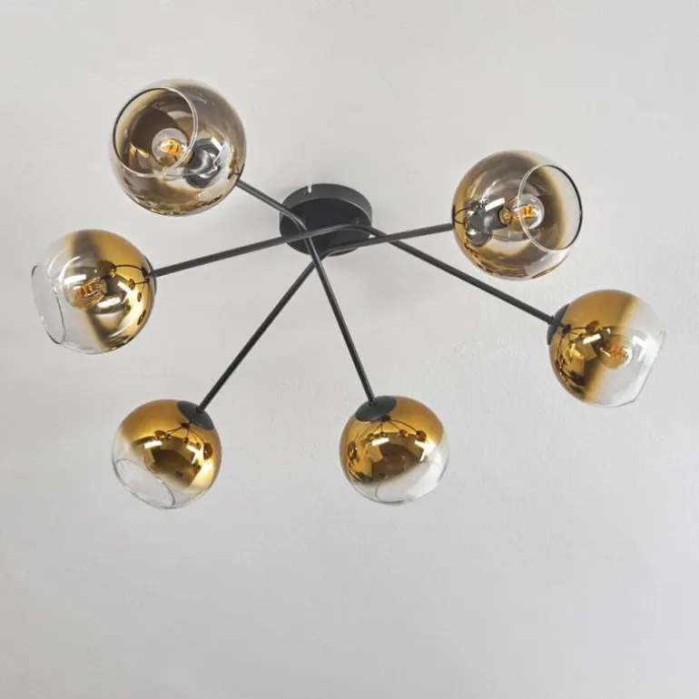 Plafonnier - Verre 15 cm Koyoto Or, Clair, 6 lumières