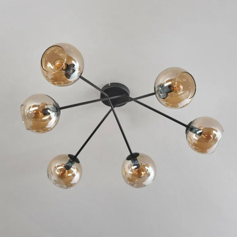 Plafonnier - Verre 15 cm Koyoto Ambre, 6 lumières