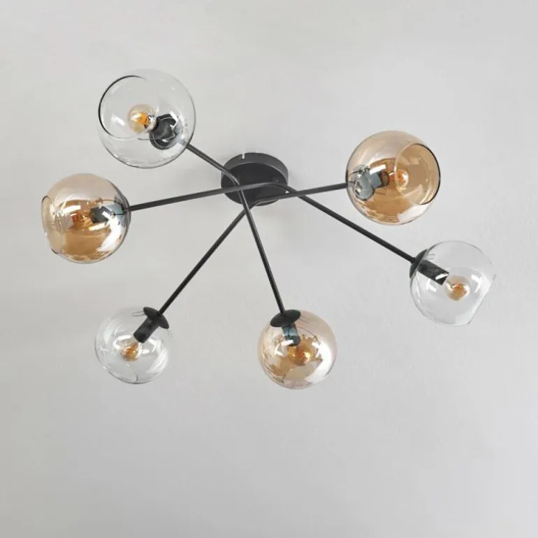 Plafonnier - Verre 15 cm Koyoto Ambre, Clair, 6 lumières