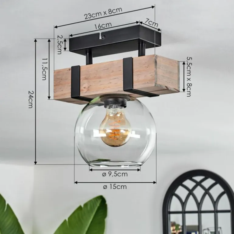 Plafonnier - Verre 15 cm Montgomery Écru, Noir, 1 lumière