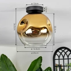 Plafonnier - Verre 25 cm Ripoll Or, Clair, 1 lumière