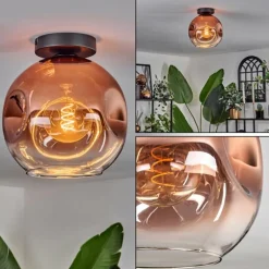 Plafonnier - Verre 25 cm Ripoll Clair, Cuivré, 1 lumière