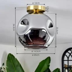 Plafonnier - Verre 25 cm Ripoll Or, Noir, 1 lumière