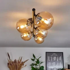 Plafonnier - Verre Chehalis Ambre, 5 lumières