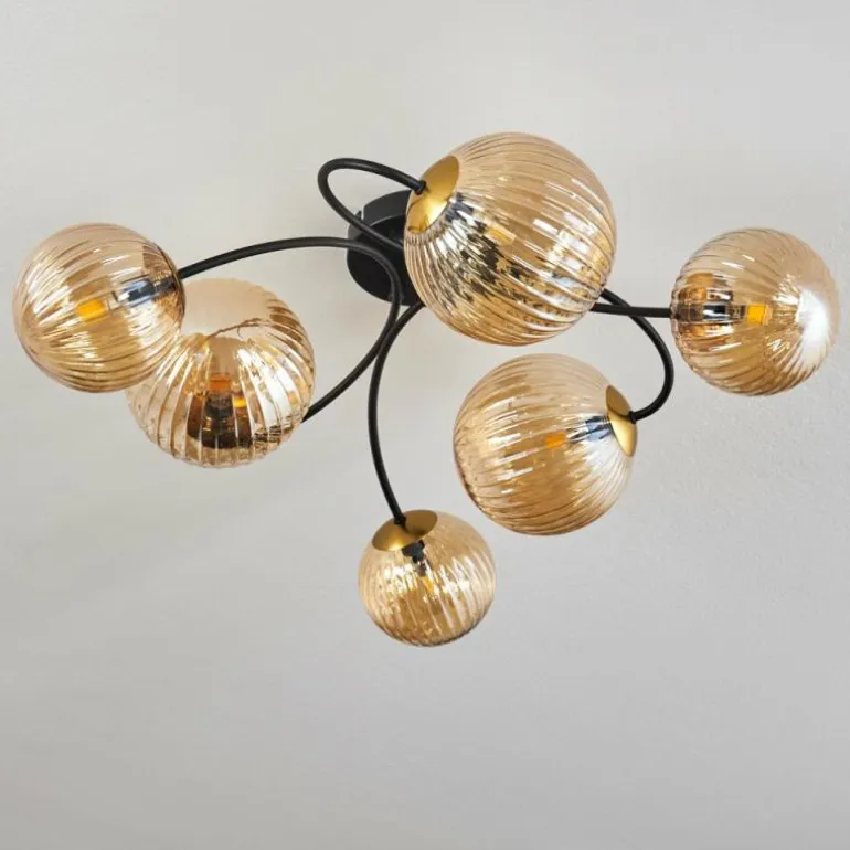 Plafonnier - Verre Chehalis Or, Noir, 6 lumières