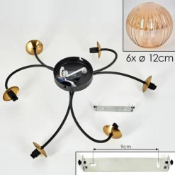 Plafonnier - Verre Chehalis Or, Noir, 6 lumières