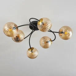 Plafonnier - Verre Chehalis Or, Noir, 6 lumières