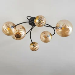 Plafonnier - Verre Chehalis Or, Noir, 6 lumières