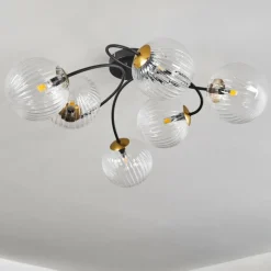 Plafonnier - Verre Chehalis Or, Noir, 6 lumières