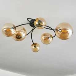Plafonnier - Verre Chehalis Or, Noir, 6 lumières