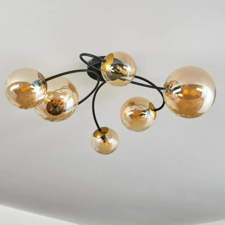 Plafonnier - Verre Chehalis Or, Noir, 6 lumières