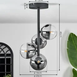 Plafonnier - Verre Chehalis Clair, Fumé, 4 lumières