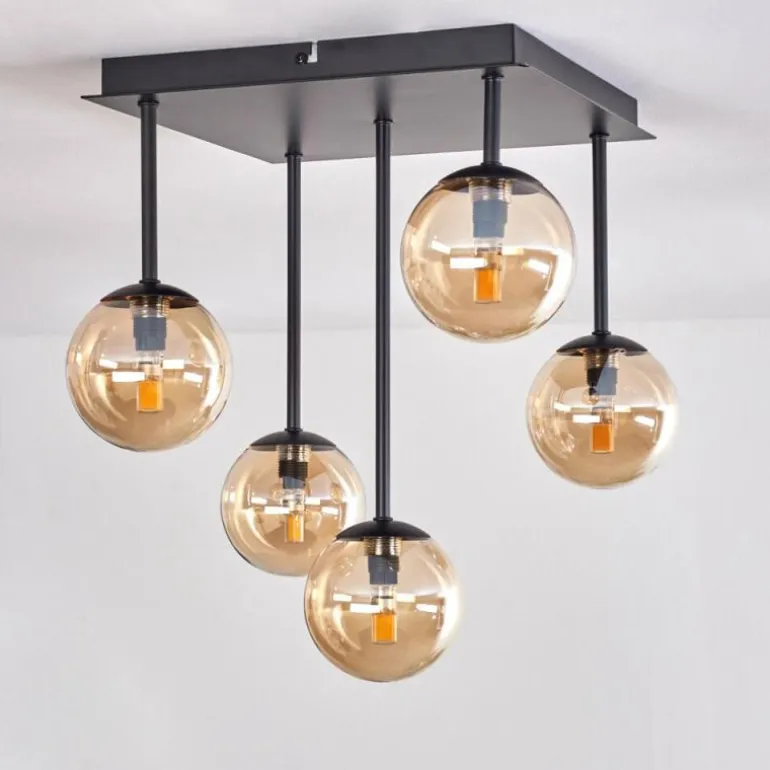 Plafonnier - Verre Chehalis Ambre, 5 lumières
