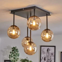 Plafonnier - Verre Chehalis Ambre, 5 lumières