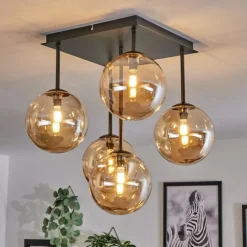Plafonnier - Verre Chehalis Ambre, 5 lumières