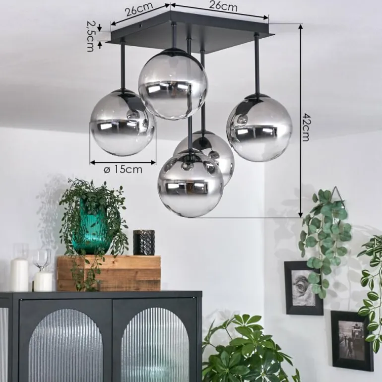 Plafonnier - Verre Chehalis Clair, Fumé, 5 lumières