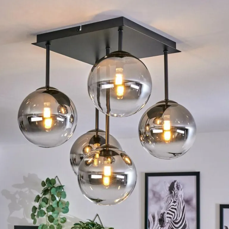 Plafonnier - Verre Chehalis Clair, Fumé, 5 lumières