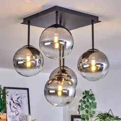 Plafonnier - Verre Chehalis Clair, Fumé, 5 lumières