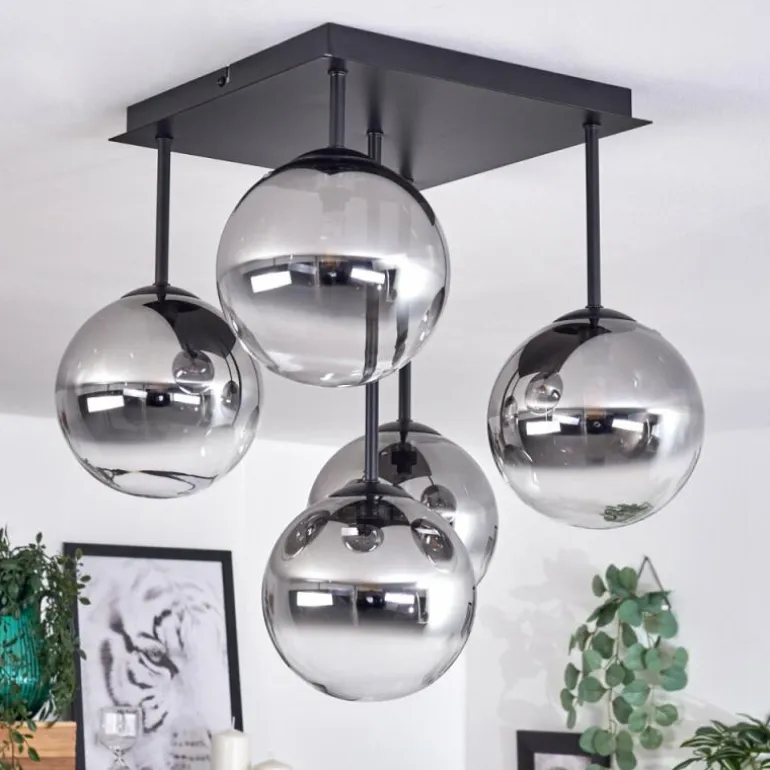 Plafonnier - Verre Chehalis Clair, Fumé, 5 lumières