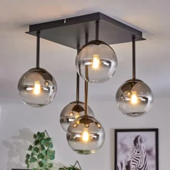 Plafonnier - Verre Chehalis Clair, Fumé, 5 lumières