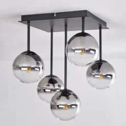 Plafonnier - Verre Chehalis Clair, Fumé, 5 lumières