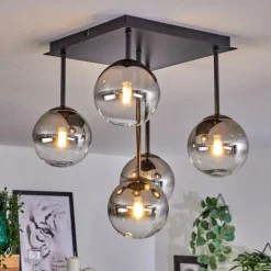Plafonnier - Verre Chehalis Clair, Fumé, 5 lumières
