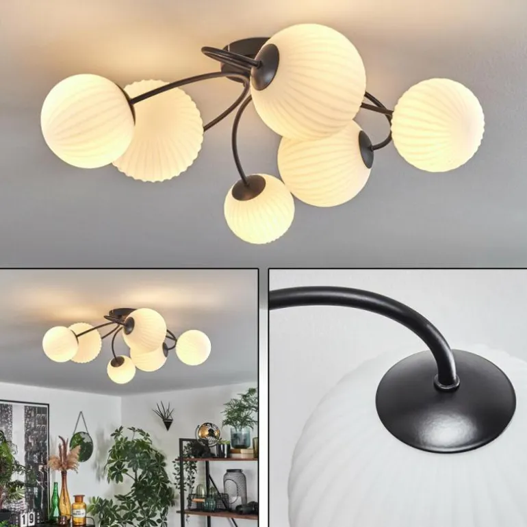 Plafonnier - Verre Chehalis Noir, 6 lumières