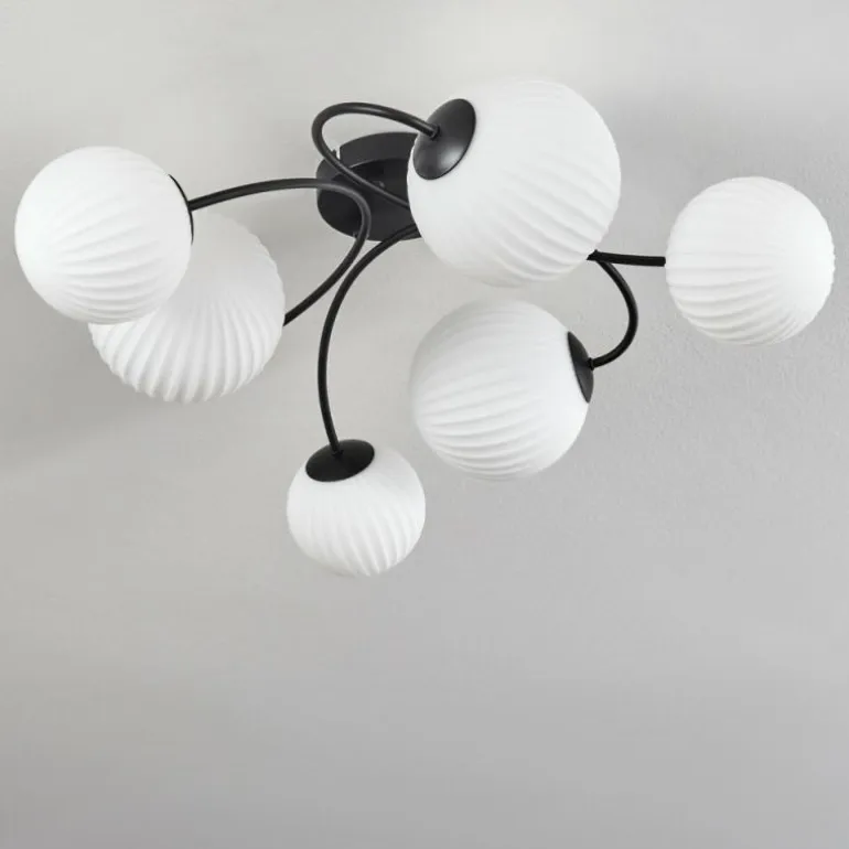 Plafonnier - Verre Chehalis Noir, 6 lumières