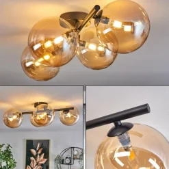 Plafonnier - Verre Chehalis Ambre, 4 lumières