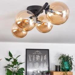 Plafonnier - Verre Chehalis Ambre, 4 lumières