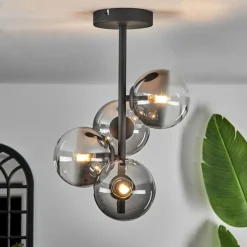 Plafonnier - Verre Chehalis Clair, Fumé, 4 lumières