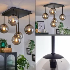 Plafonnier - Verre Chehalis Fumé, 5 lumières