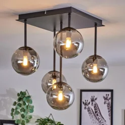 Plafonnier - Verre Chehalis Fumé, 5 lumières