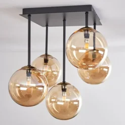 Plafonnier - Verre Chehalis Or, Noir, 5 lumières