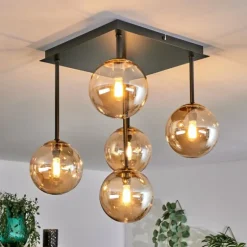 Plafonnier - Verre Chehalis Or, Noir, 5 lumières
