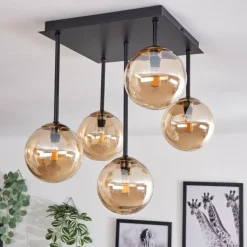 Plafonnier - Verre Chehalis Or, Noir, 5 lumières