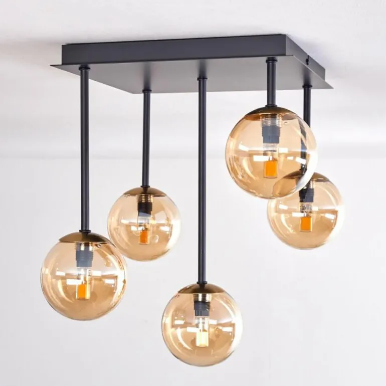 Plafonnier - Verre Chehalis Or, Noir, 5 lumières