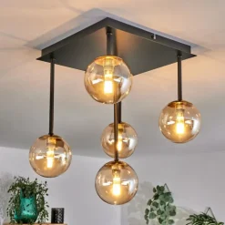 Plafonnier - Verre Chehalis Or, Noir, 5 lumières