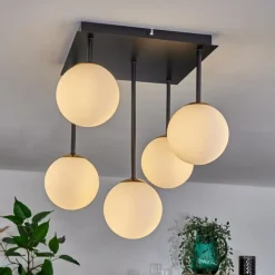 Plafonnier - Verre Chehalis Or, Noir, 5 lumières