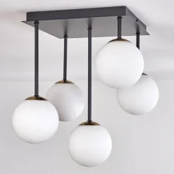 Plafonnier - Verre Chehalis Or, Noir, 5 lumières