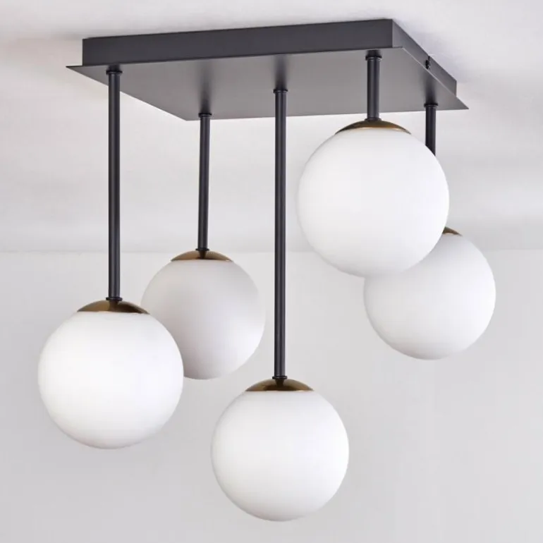 Plafonnier - Verre Chehalis Or, Noir, 5 lumières