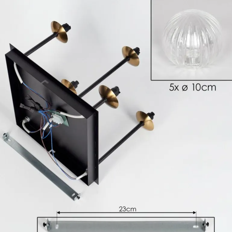 Plafonnier - Verre Chehalis Or, Noir, 5 lumières