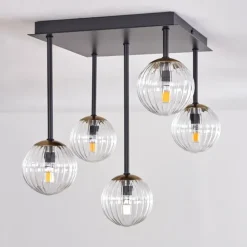 Plafonnier - Verre Chehalis Or, Noir, 5 lumières