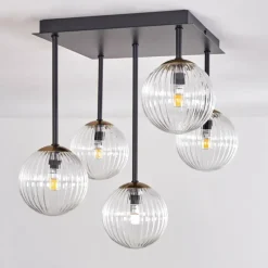 Plafonnier - Verre Chehalis Or, Noir, 5 lumières